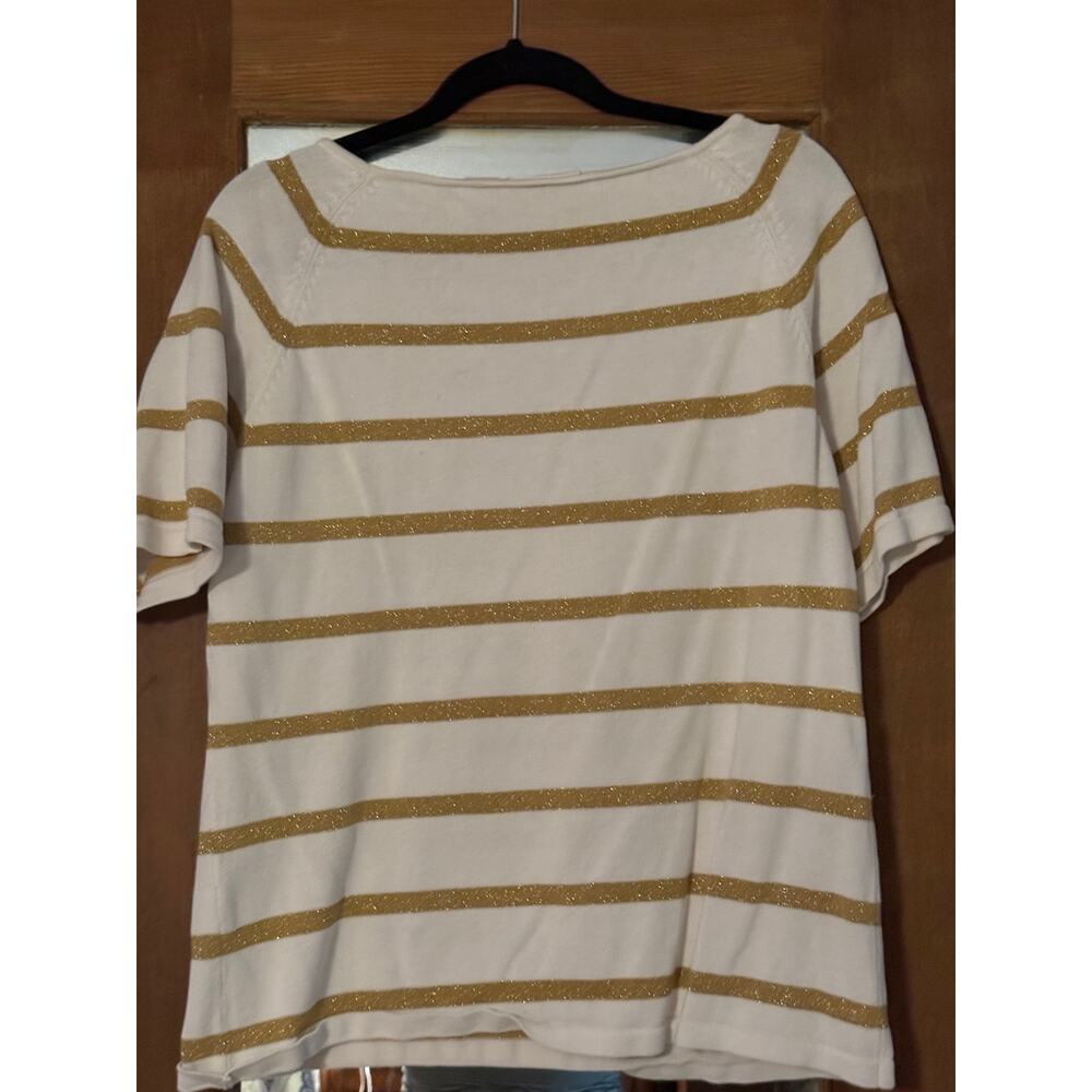 Liz Claiborne Liz & Co White Gold Metallic Stripe Knit Top Women's Large - Picture 2 of 5